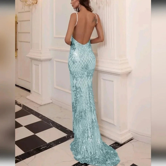 Hem Backless Sequin Prom Dress - Picture 2 of 6